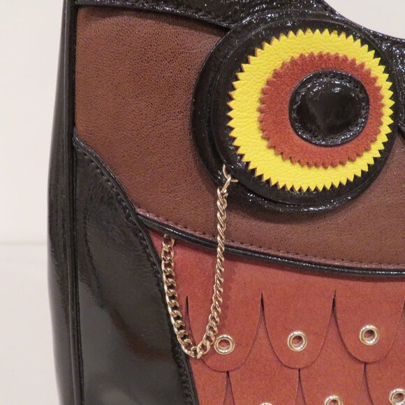 Women Handheld Brown Owl Patent Leather Suede Purse Bag Kate Spade Maximillian - Picture 4 of 16